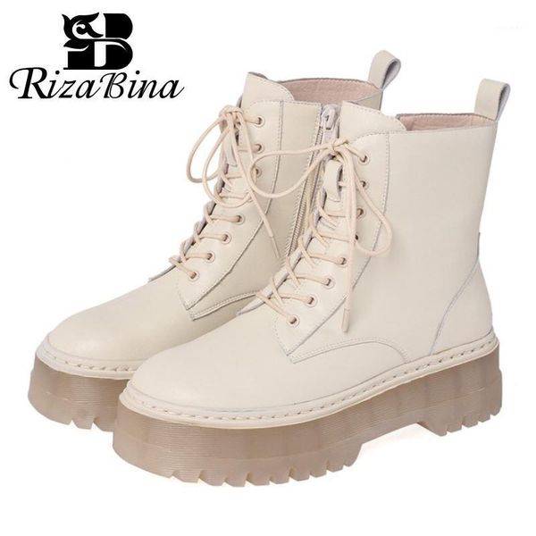 

rizabina women ankle boots cross strap fashion platform high heel winter shoes woman zipper warm short boot footwear size 34-401, Black
