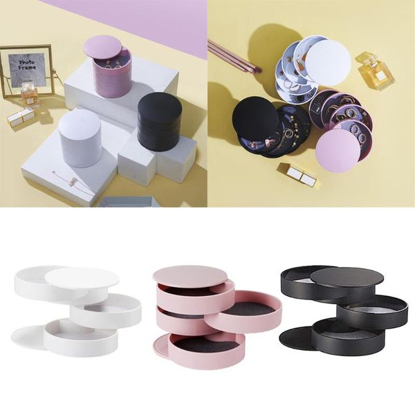

multilayer 360° rotating jewellery box multifunction earring rings storage case, Pink;blue