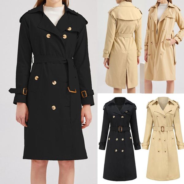 

jaycosin women's long coat female solid double brasted slim windbreaker korean belted trench coat ladies outwear female abrigos, Tan;black