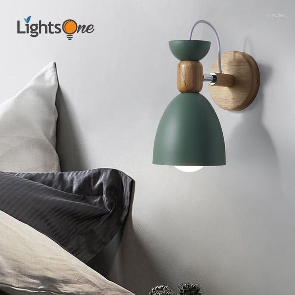 

wall lamp nordic style solid wood bedroom simple modern macaron color children bedside aisle wall1