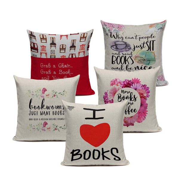 

i love books happy reading more coffee tea wine home decor sofa car seat decorative cushion cover pillow case capa almofada