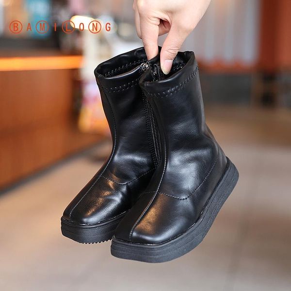 

bamilong осень зима детские сапоги мода девушки принцесса середина теленка мартин сапоги из искусственной кожи водонепроницаемые девушки пла, Black;grey