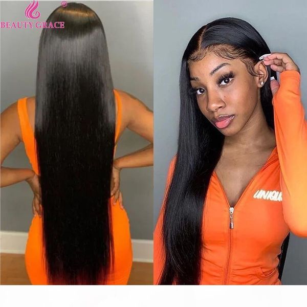 

30 32inches long straight lace front human hair wig pre-plucked 4x4 lace closure wig brazilian remy hair density 150%, Black;brown