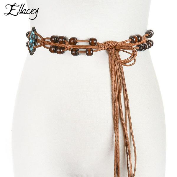 

2020 новый этнический стиль вязание восковая веревка тканые ручной работы пояса богемный стиль талии платье аксессуары вязальный пояс, Black;brown