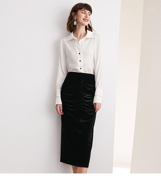 

autumn 2020 new women's lapel fashion straight strapless shirt single breasted silk bottoming, White