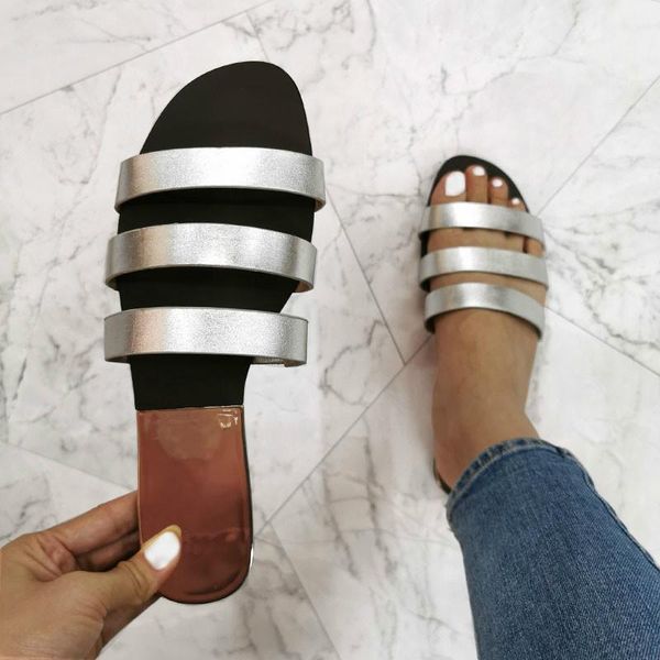 

new 2021 women sandals flat slip on woman shoes transparent fashion summer slides ladies outside beach sandal large size 40 41, Black