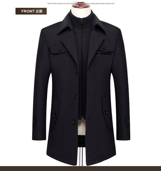 

matte black men's long winter wool coat jackets men's leisure, Black;brown