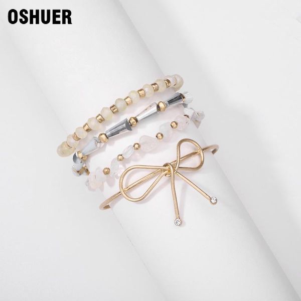 

beaded, strands oshuer 5 colors vintage 4pcs/lot women bracelets set bohemia charm hand natural stone beads pendents pour les femmes, Black