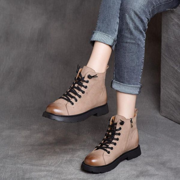 

ankle boots women leather 100martins boots autumn shoes for women low heels casual handmade genuine leather shoes1, Black