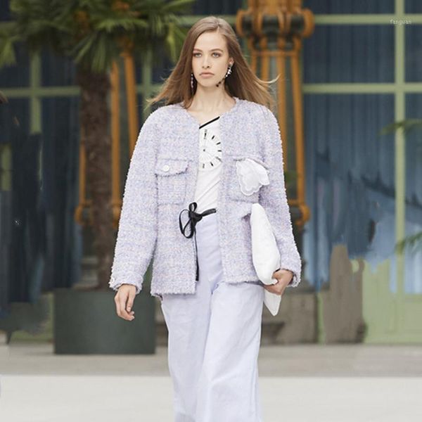 

luxury runway jackets for women 2020 autumn brand kpop round neck lavender ladies tweed jacket fashion clothing dropshipping1, Black;brown