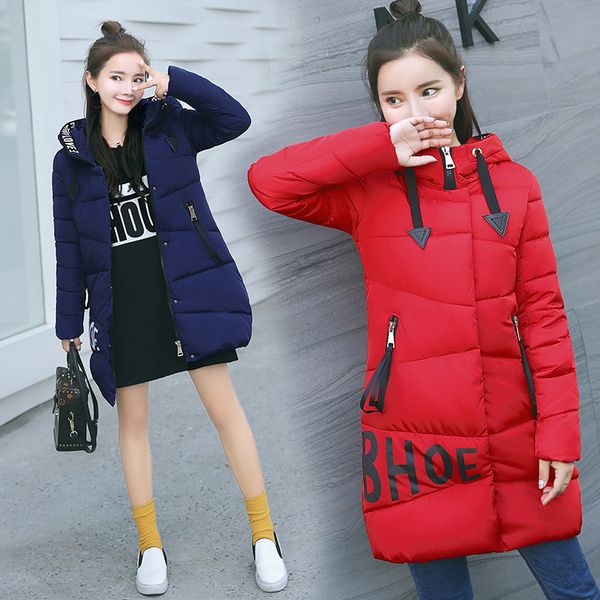 

fashion women's down cotton jacket hooded winter coat female padded warm parkas mujer ladiea print parka hiver 5380, Black