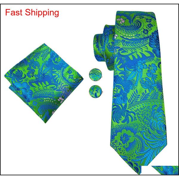 

fast shipping floral tie green bule hanky cufflinks sets men's 100% silk ties for men formal wedding p qylvtl bde_home, Black;blue