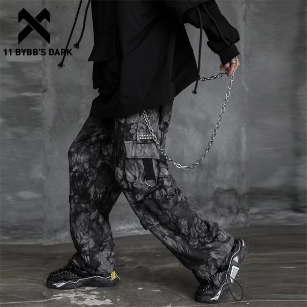 

11 bybb's dark harajuku streetwear hip hop men trousers tactical pants man dark tie dye chain jogger functional cargo pants 201114, Black