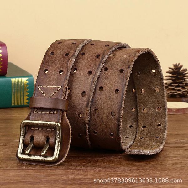 

belts luxe marque belt cowskin genuine leather brass copper double needle buckle young men's belt brand new style cowboy, Black;brown