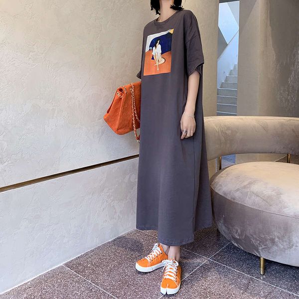 

spring / summer 2020 new long large abstract style short sleeve fat mm dress, White