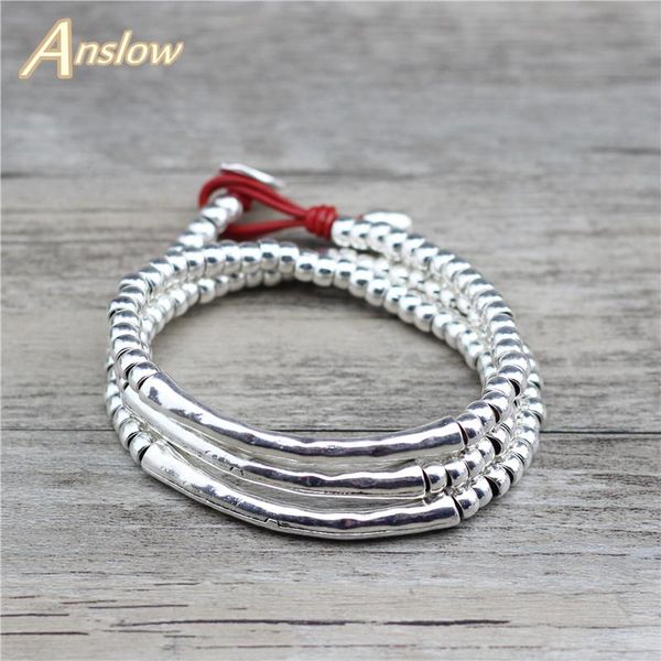 

anslow brand wholesale fashion jewelry handmade diy elbow vintage retro leather bracelet for women men christmas gift low0823lb, Golden;silver