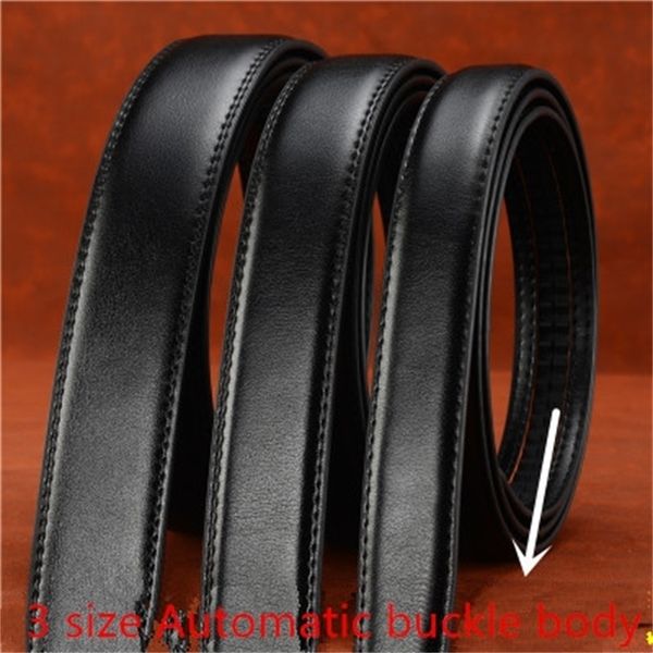 

3sizes mens solid leather belts genuine cow leather belt man with send buckle automatic and exquisite gift box y200110, Black;brown
