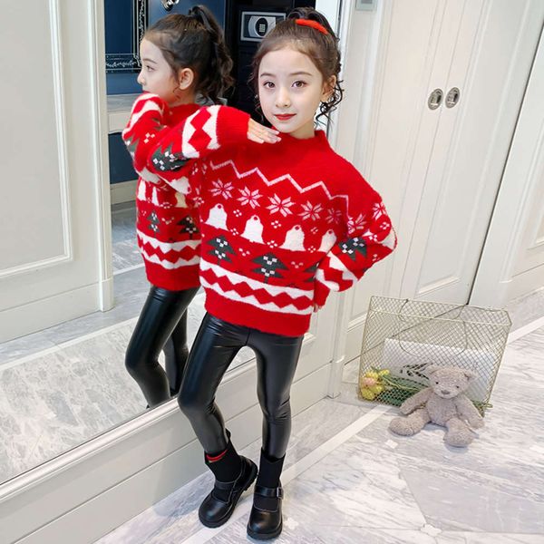 

wtern winter drs: plush sle, and girls' thickened high necked christmas sweater t6ee, Blue