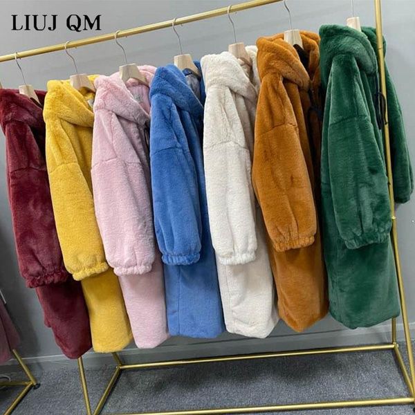 

2020 women parka winter clothes new oversize faux fur coat thick warm long fur jacket hooded overcoat plush coat winter jackets, Black