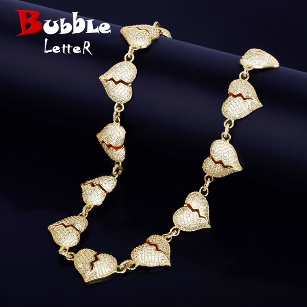 

factory0f6rheart necklace bling iced color chain broken gold bling cubic zircon men's women hip hop jewelry for gift t20