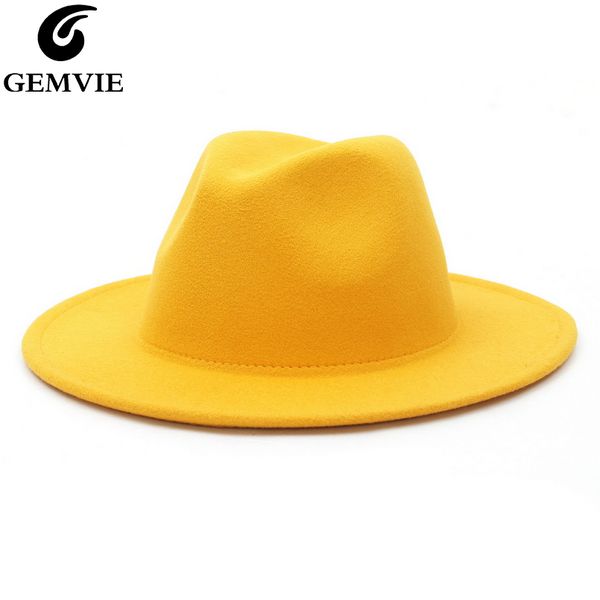 

gemvie all-match wide brim fedora hat for women solid color wool felt hat for men autumn winter panama gamble yellow jazz cap t200118, Blue;gray