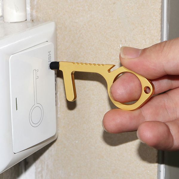 

contactless keychains opener jewelry hygiene no antigerm touch tool elevator button drawer handle isolation hand protective key rings, Slivery;golden