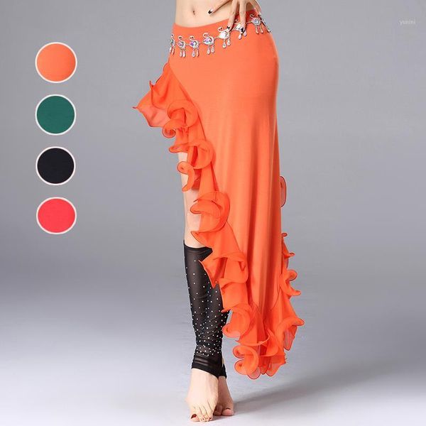 

belly dance skirt wing long skirt flamenco gypsy practice wear performing danewear bellydance costume vdb12661, Black;red