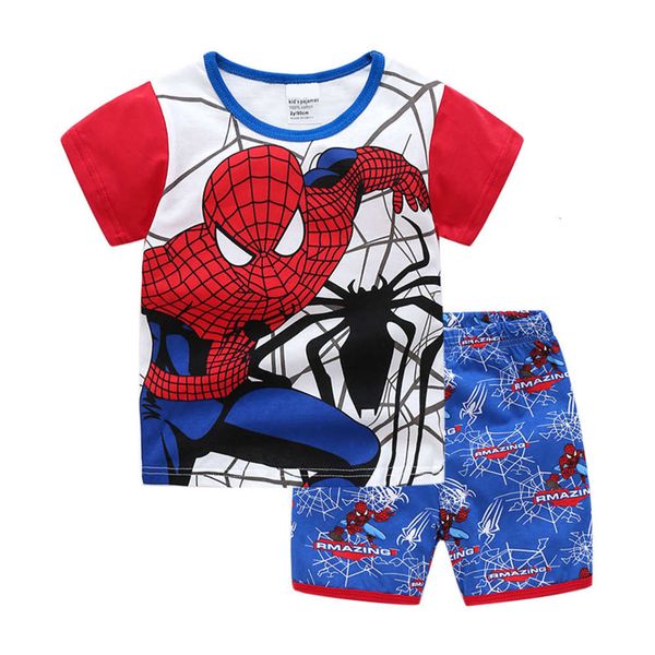 

2020 new summer boys' clothing home wear cotton children's pajamas printed short sve shorts two piece set, Blue;red