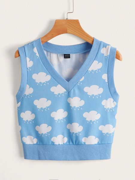 

cloud print v neck tank b0pg#, White