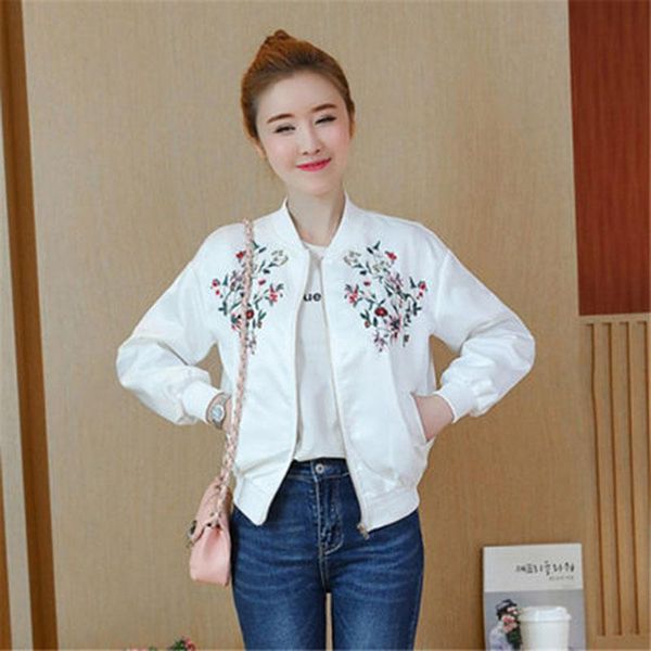 

women's jackets flower embroidery casual coat spring autumn white plus size loose jacket women baseball o-neck ladies mujer a303, Black;brown