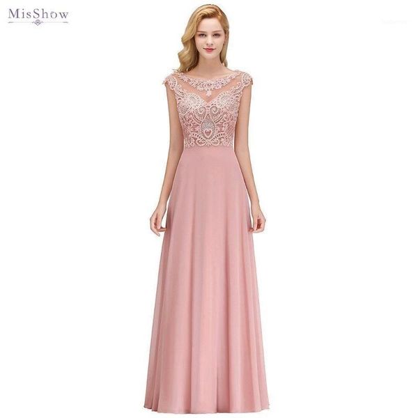 

robe elegant pink chiffon long evening dress 2019 a line scoop neck sleeveless pearl formal party gown1, White;black