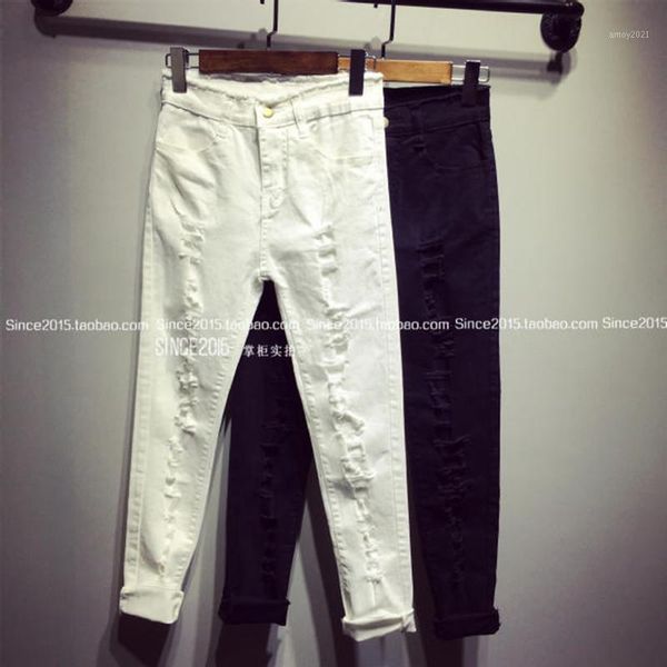 

women's jeans vintage hole ripped woman plus size mid waist skinny women pencil denim pants femme mujer j3321, Blue