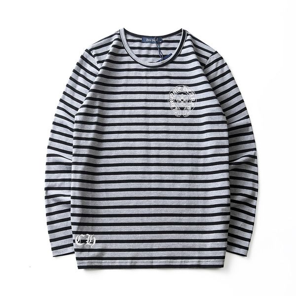 

autumn winter tide brand ch classic horseshoe stripe pure cotton sleeve men and women couples versatile long t-shirt trend, White