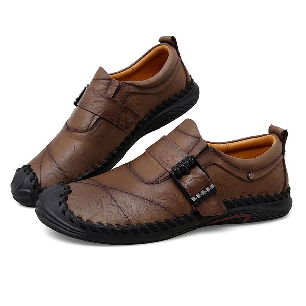 

men first layer cowhide fashion casual shoes male genuine leather outdoor loafer moccasins breathable comfy leisure travel shoe, Black