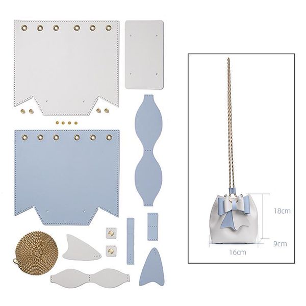 

diy leather shoulder bucket bag kit, drawstring long shoulder strap metal hardware bowknot decor- make your own fashion bag, Black;red