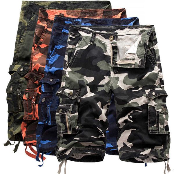 

summer new men's loose casual camouflage shorts large multi pocket pants, White;black