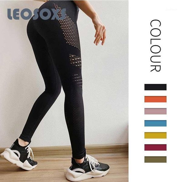 

yoga outfits leosoxs pants for women summer fashion breathable quick drying hollow mesh fitness high waist tight leggings1, White;red