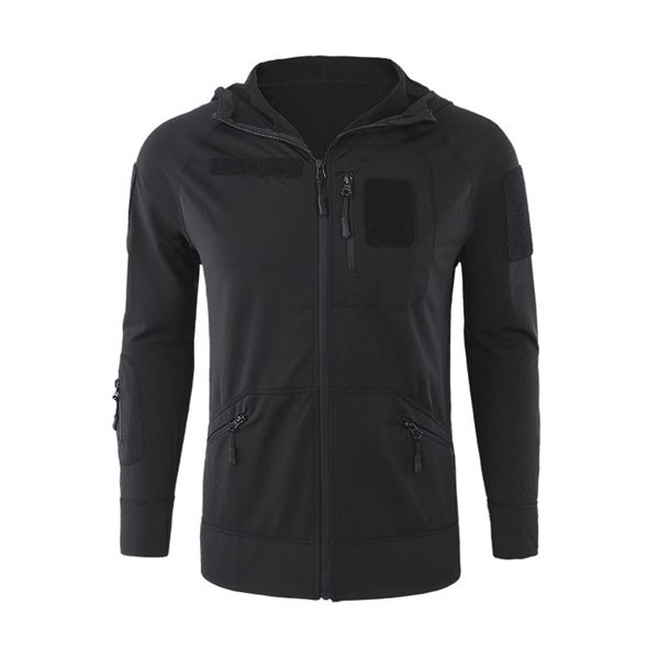 

elastic fleece cardigan hooded jacket men outdoor sports hiking mountaineering high stretch thin black tactical hoodie coat q1201, Black;brown