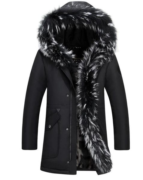 

new men's winter winter down jacket men coat jacket with fur hood removable parka men coat masculine down jacket, Black