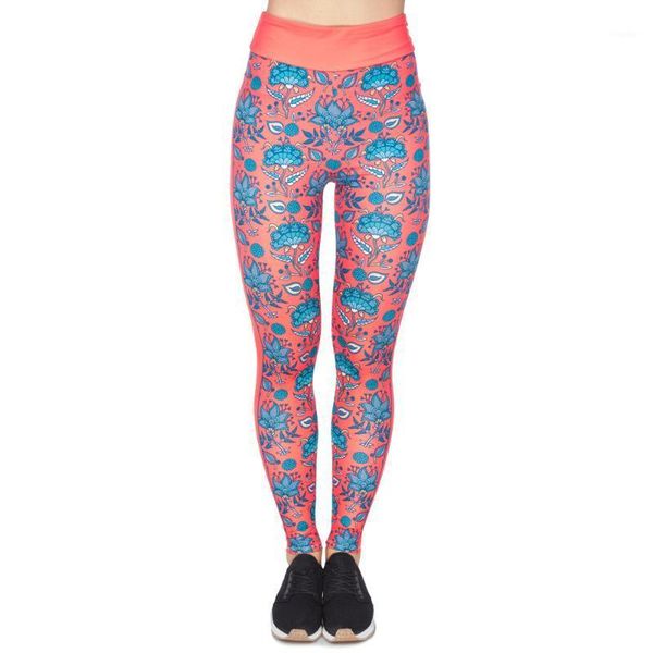 

vintage high waist legging red roses ornament printing women fitness leggings fashion elasticity woman pants#31, Black