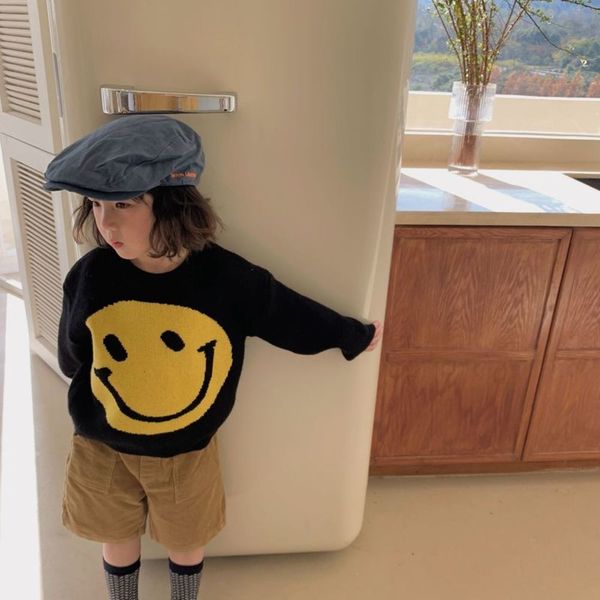 

cartoon new korean spring sweater 2021 smiling face long sve bottoming huzhou zhili children's clothing h1yf, Blue