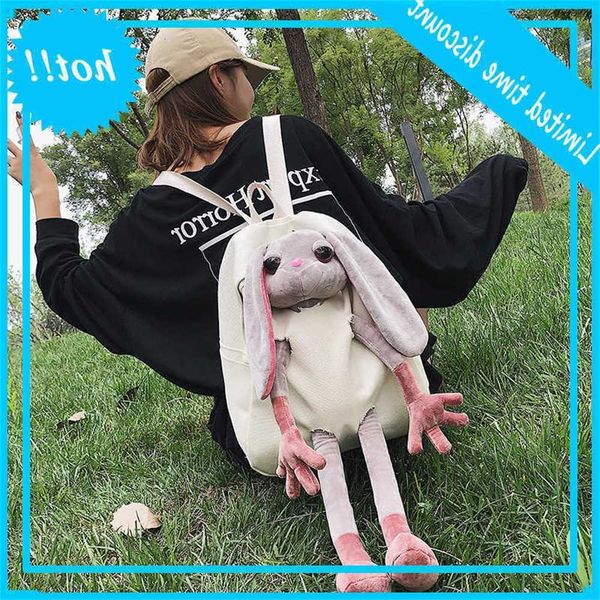 

cute new korean version of the hip hop canvas small white rabbit cartoon outdoor trend bag backpack