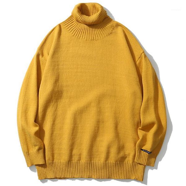 

mens solid knit turtleneck sweater streetwear hiphop 2020 aw vintage harajuku loose knitted couple pullover 9-color1, White;black