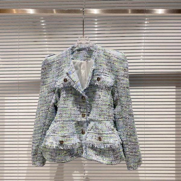 

2020 double pocket new metal button little fragrance tweed fabric jacket style e058, Black;brown