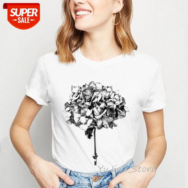 

Hydrangea flowers printed tshirt women summer cute shirt female t-shirt femme woman tshirt top tumblr clothes harajuku shirt #Lr90, White