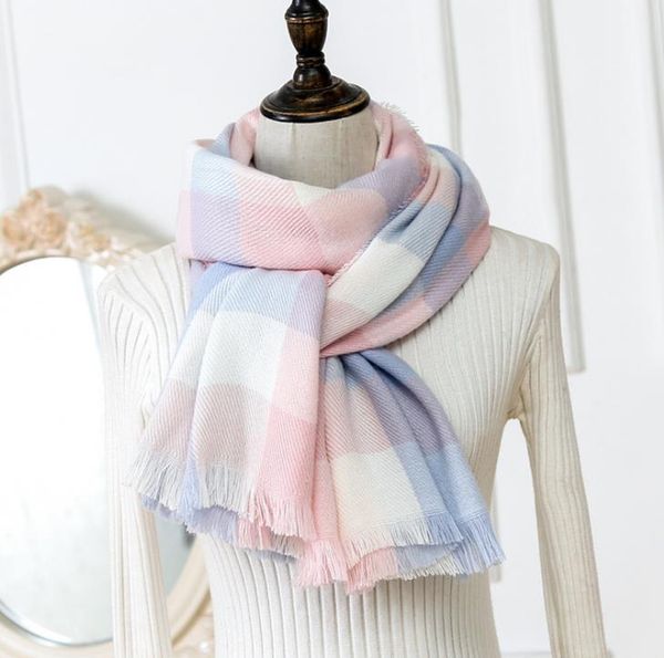 

fashion silk pashmina scarf women charm style warm silk cashmere scarf composed vertical horizontal plaid scarves, Blue;gray