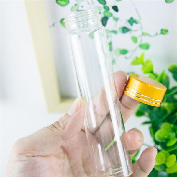 

30*120mm 12pcs 60ml transparent clear glass bottles aluminium screw golden cap empty liquid gift container wishing bot jllrcl