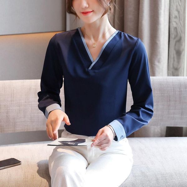 

women's blouses & shirts korean women long sleeve office lady chiffon shirt woman v-neck plus size blusas femininas elegante, White