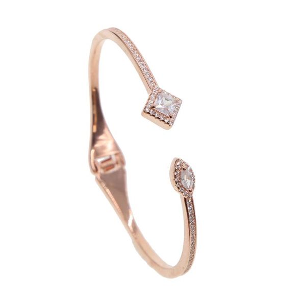 

delicate micro inlay crystal open bangles rose gold charms for women cuff wristband bracelets pulseira feminina drop shipping, Golden;silver