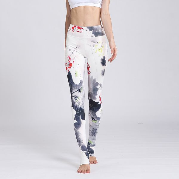 

19 new sports slim yoga wear professional brand ink printing yoga fitness pants wholesale high quality, White;red